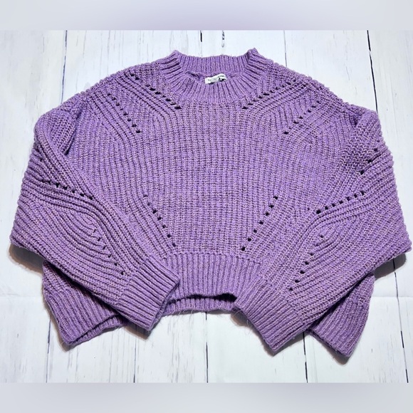 Elizabeth and James Open Stitch Crew Neck Cropped Sweater - Picture 3 of 5
